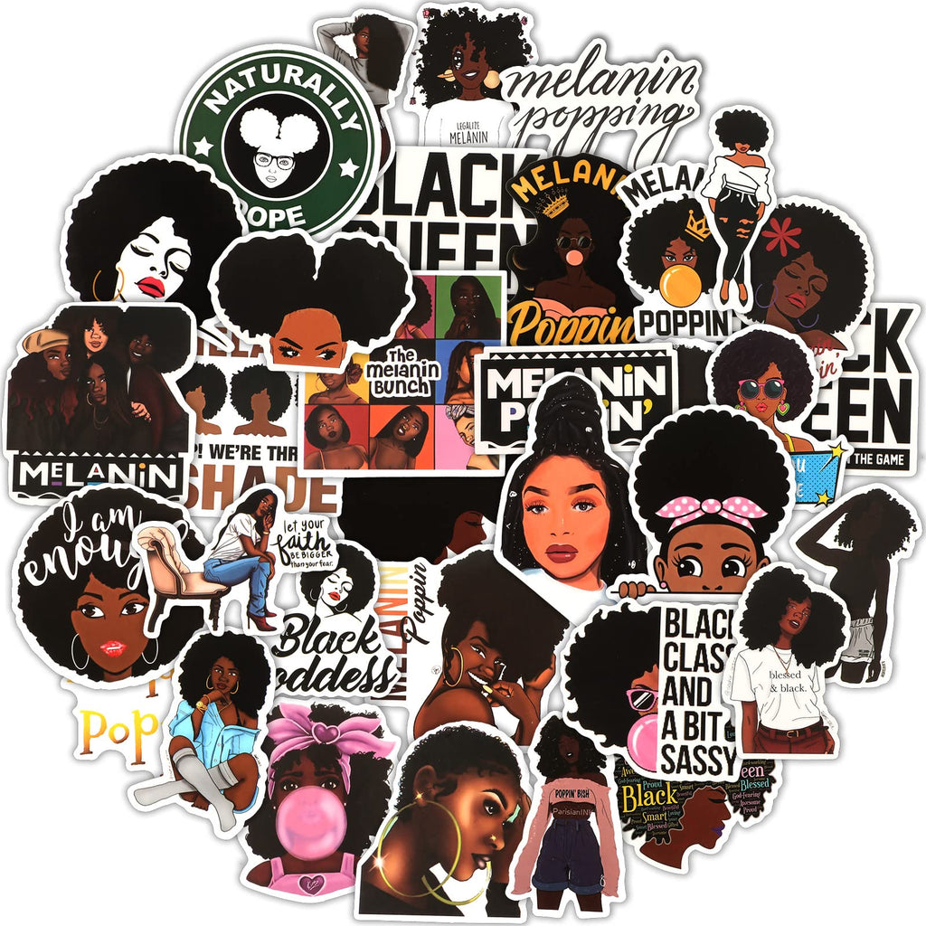 Zonon 100 Pieces Melanin Stickers Black Girl Pop Singer Computer Decal for Laptop Water Bottles Skateboard Graffiti Patches, Trendy Waterproof Vinyl Stickers for Teens (Stylish) Stylish