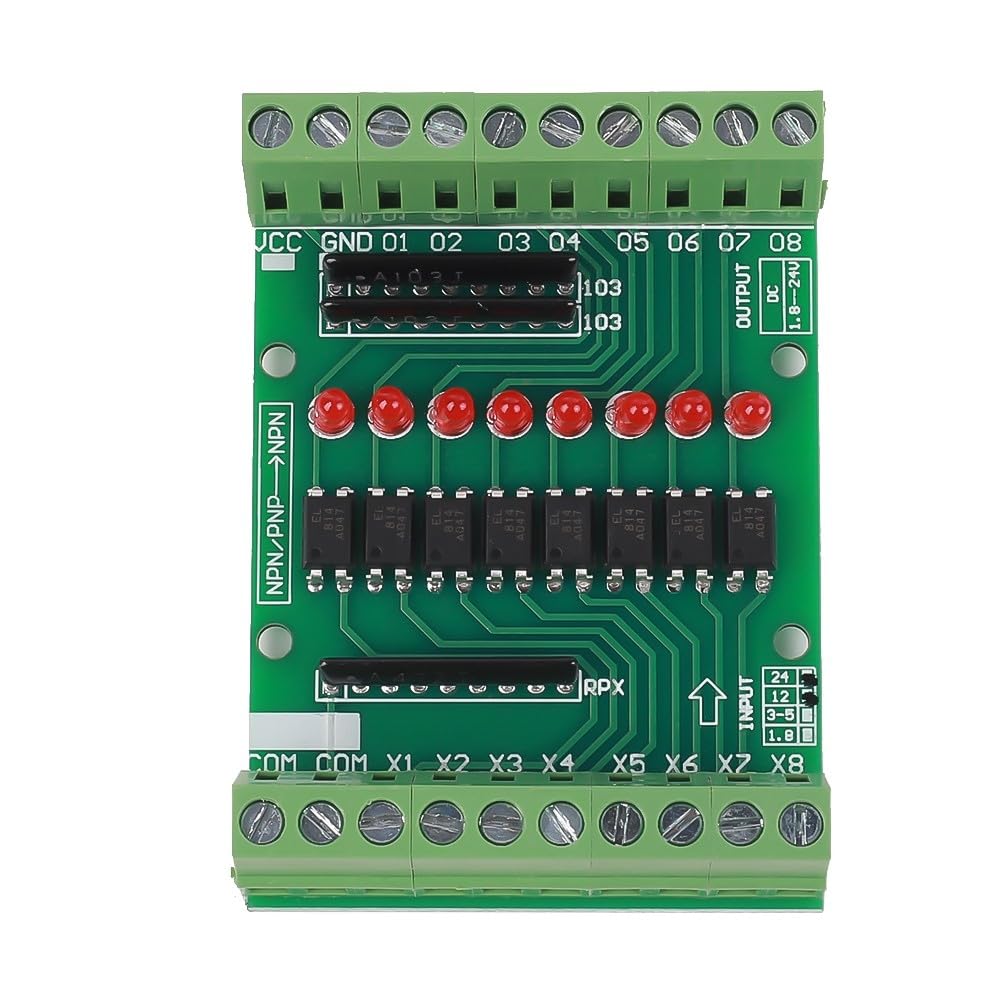 Optocoupler Isolation Module,DC 12V 24V 8-Channe Optocoupler Isolation Board PNP NPN Low High Level Output Signal Converter