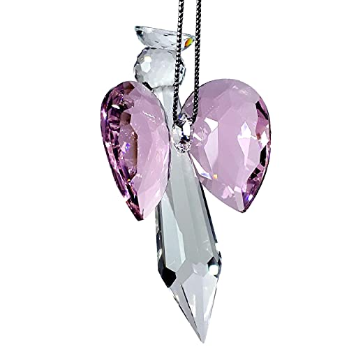 Clear Guardian Angel Suncatcher, Handmade 1.96 Inch Home Window Decoration for Christmas Tree Pink