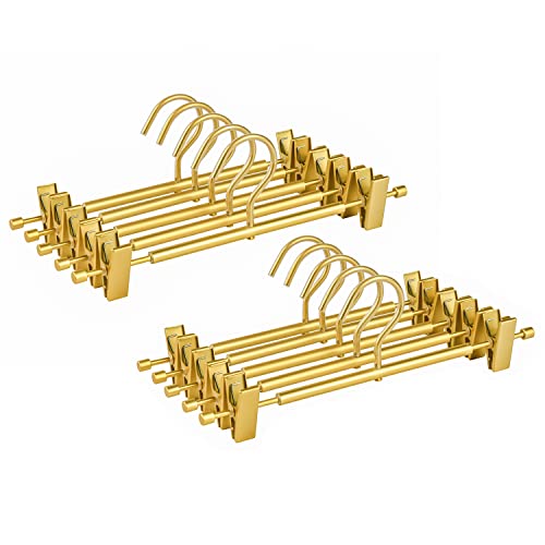 Amber Home 10 Pack Matte Gold Aluminum Pants Hangers, Metal Skirt Hangers