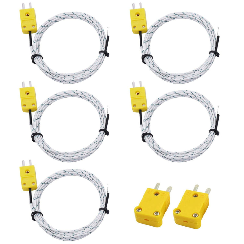 [Australia - AusPower] - DAOKI 5PCS K-Type Mini-Connector Thermocouple Temperature Probe 3M/9.8ft Wire Measure Range -50~400 °C（-58~752℉）for TM902C/ TES1310 Thermometer with 2PCS Thermocouple Plug 