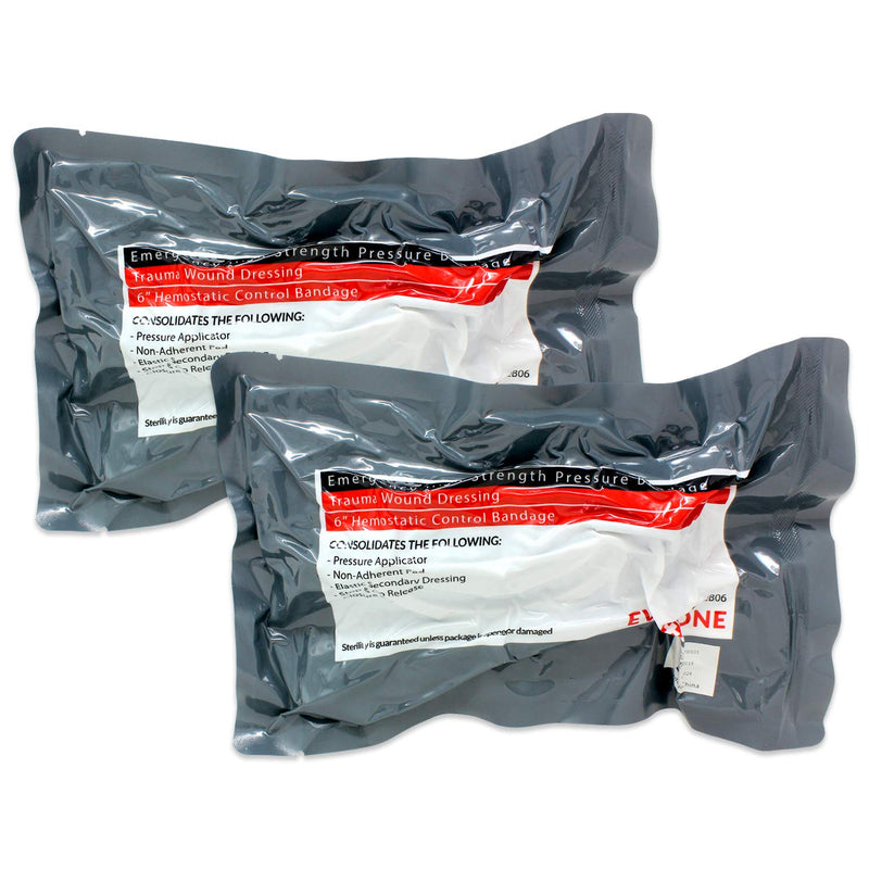 [Australia - AusPower] - 6" Israeli Emergency High Strength Compression Bandage, Trauma Wound Dressing, Hemostatic Control Bandage, 2 Pack 1 Count (Pack of 2) 