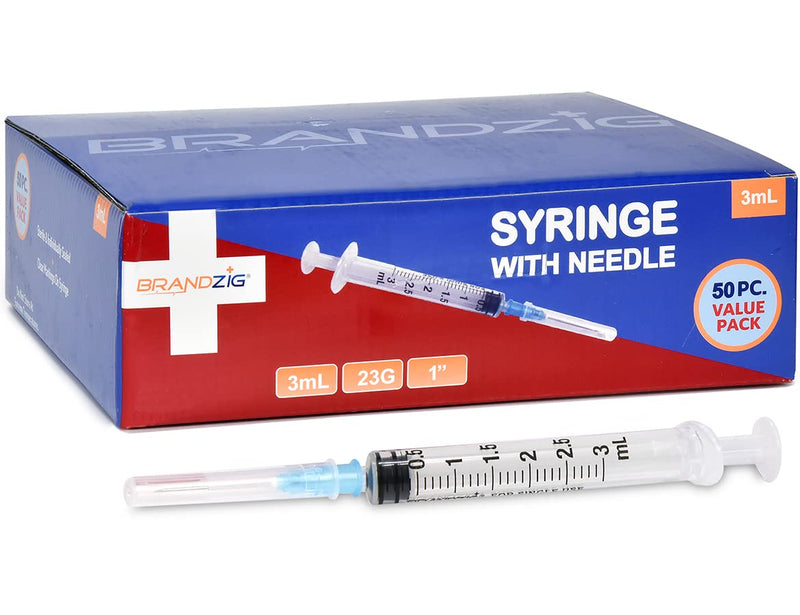 [Australia - AusPower] - 3ml Syringe with Needle - 23G, 1" Needle 50-Pack 