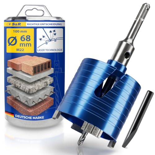 S&R Diamond Core Bit 68mm SDS-plus Can Drill Bit for Concrete, Solid Brick, Hollow Brick, Masonry, Sand-lime Brick, Poroton and Natural Stone, Dry Drill Bit for Sockets Ø 68 mm | L: 90mm