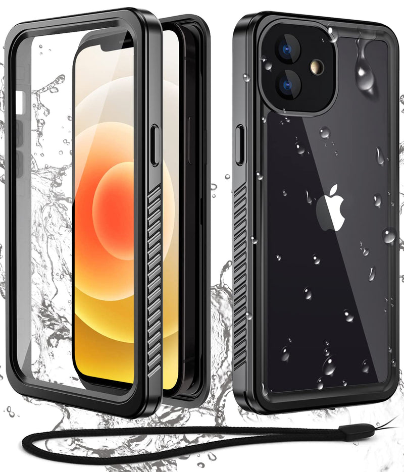 [Australia - AusPower] - WIFORT for iPhone 12 Mini Waterproof Case Built-in Screen Protector Water Resistant Cover Protective Drop Protection Hard, Shockproof Full Body Defender Tough Military Grade - 5.4" Black 