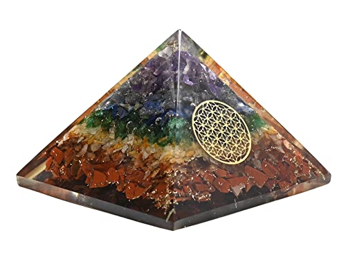 Amazing Gemstone Large Orgone Pyramid | Natural Chakra Pyramid Crystal | Flower of Life Orgonite Pyramid | Organ Pyramids Positive Energy Healing Flower of Life - S