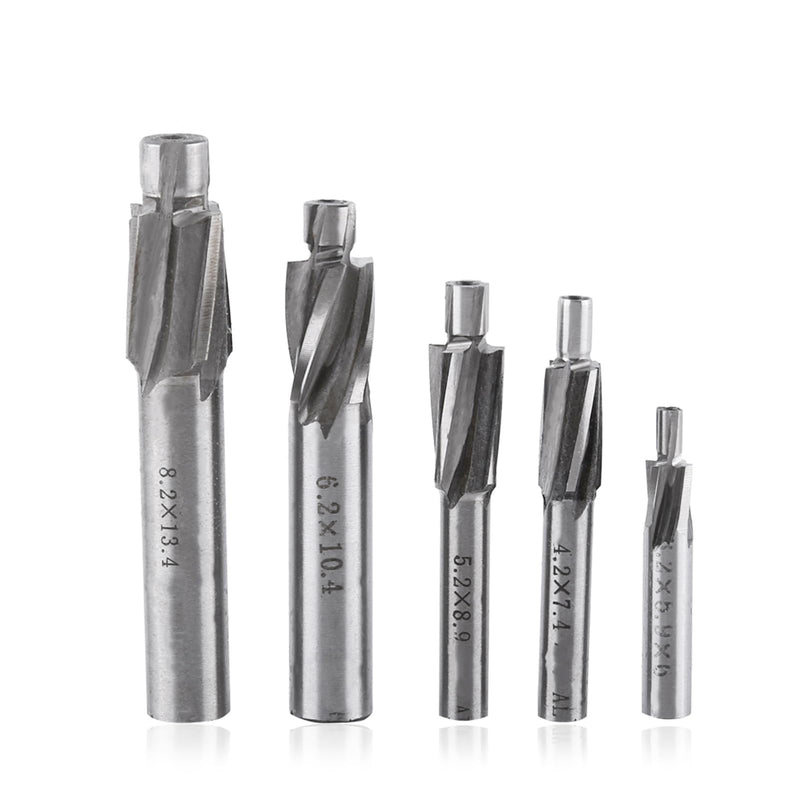 [Australia - AusPower] - Akozon 5pcs M3-M8 Slotting Counterbore End Mill Cutter Solid Slot Countersink End Mill Drill Bit 