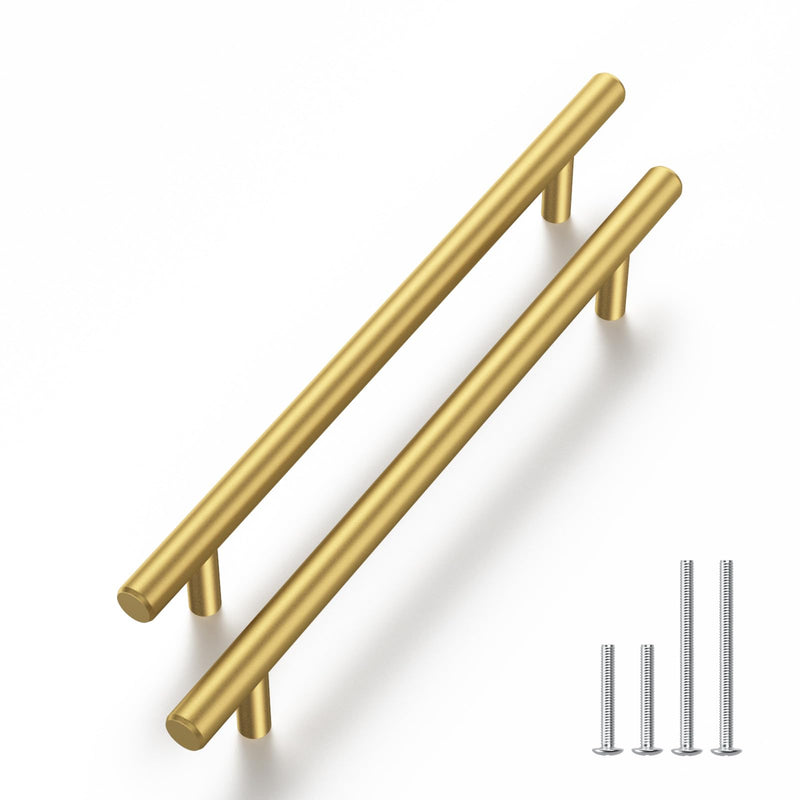 Haliwu 10 Pack 5 Inch Gold Cabinet Handles Kitchen Cabinet Handles for Drawer Pulls Brushed Gold Pulls Stainless Steel Modern Hardware for Bathroom 5-1/16 inch hole center Brass Gold