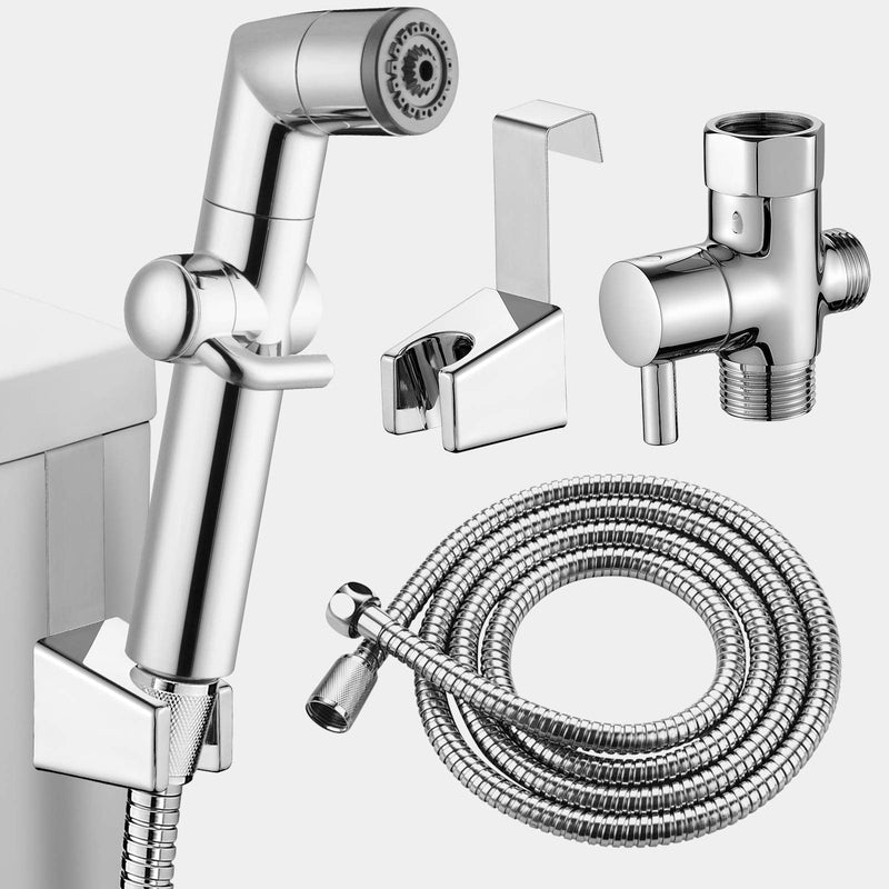MIAOHUI Muslim Shower, Handheld Bidet Sprayer for Toilet, Cloth Diaper Sprayer, Health Faucet, Bum Gun with Hose and Holder, Wall or Tank Mount(Chrome) Chrome