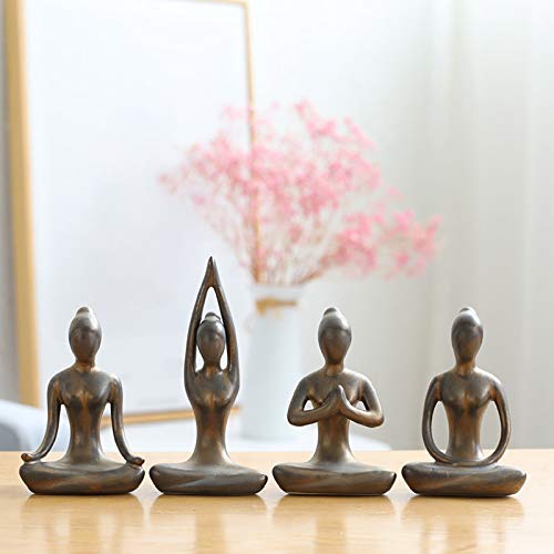OwMell Lot of 4 Meditation Yoga Pose Statue Figurine Ceramic Yoga Figures Patina Gold