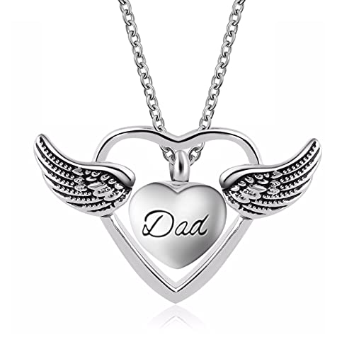 Double Heart Cremation Urn Necklace for Mom Grandma Dad Pet Ashes Angel Wing Memorial Keepsake Pendant Jewelry A Piece of My Heart Lives in Heaven
