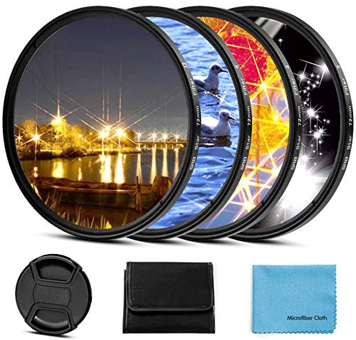 58mm Star Filter 4 Pieces Starburst Lens Filter(4 Points,6 Points,8 Points,12 Points) with Centre Pinch Lens Cap for Canon Nikon Sony Olympus Pentax and Other DSLR Cameras + 4 Slot Filter Pouch 58mm
