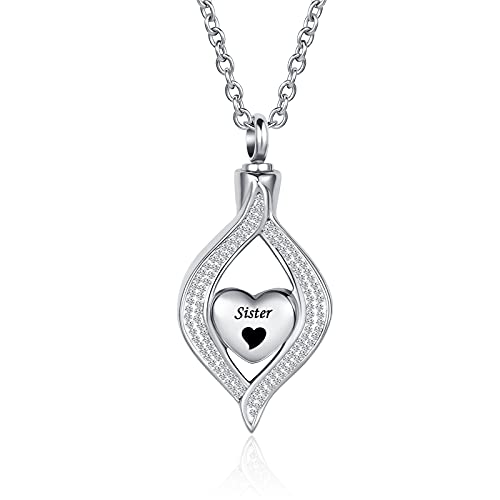 Teardrop Eye of My Heart Crystal Cremation Urn Necklace for Human Pet Ashes Holder Memorial Keepsake Pendant Jewelry Sister