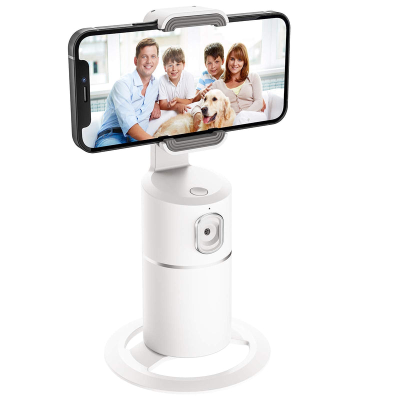 [Australia - AusPower] - Auto Tracking Phone Holder,360° Rotation Face Body Track Mount,Tracking Tripod for Vlog Shooting Live Streaming,Build-in Battery,No APP Required(White)… white 