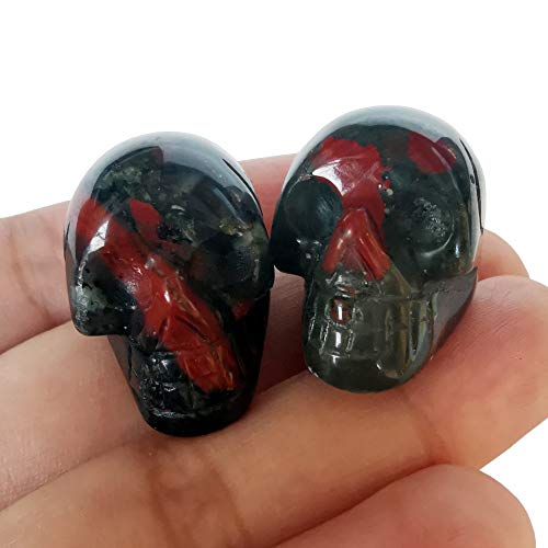 2 Pcs Natural African Bloodstone Mini Crystal Human Skull Figurines,1 Inch Handcarved Crystals and Healing Stone Room Decor Gemstone Green-african Bloodstone