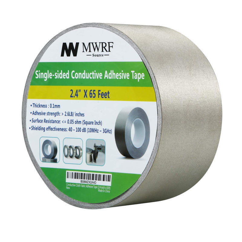 MWRF Source Conductive Cloth Fabric Adhesive Faraday Tape (2.4-inch x 65ft); EMI Grounding; RFID Signal Attenuation; Radio Frequency Signal Attenuation; Guitar Interference Shielding 2.4-inch x 65ft