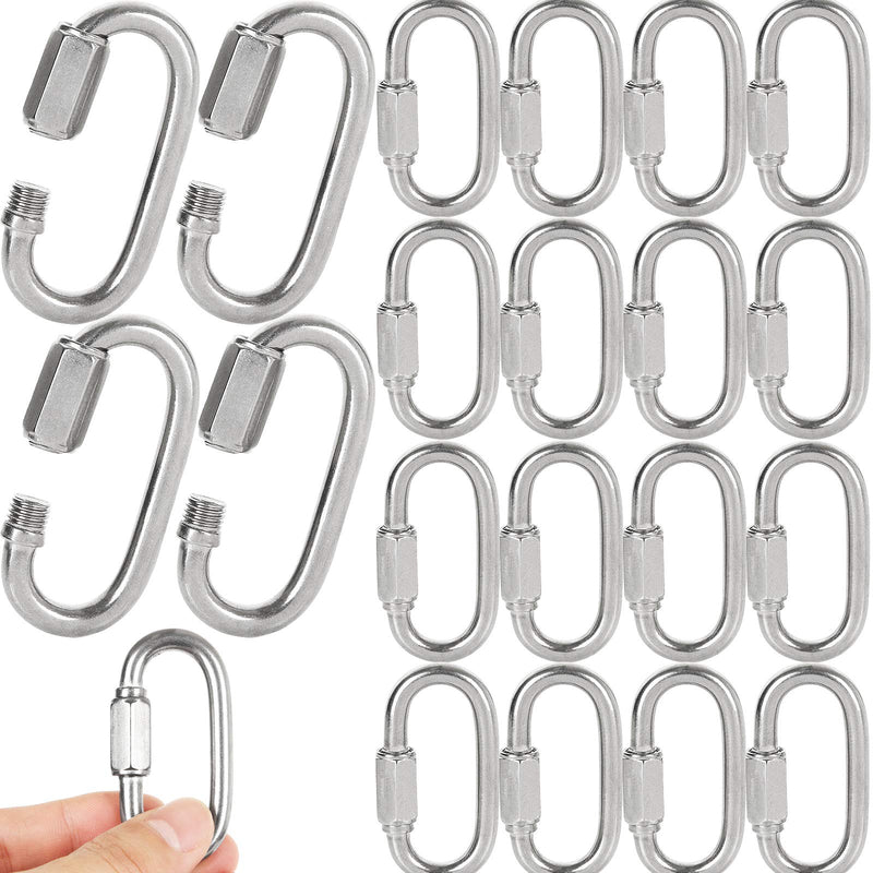[Australia - AusPower] - 20PCS 1/4 inch Stainless Steel Chain Links, M6 Oval Quick Link Carabiner, Small Threaded Quick Chain Clip, Rope Connector for Camping, Hiking, Swing, Hammocks, Outdoor & Gym - 620lbs Load 