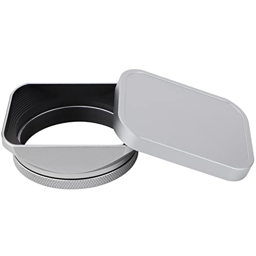 Haoge LH-X200S Square Metal Lens Hood with 49mm Adapter Ring Metal Cap for Fujifilm X100VI x-100vi x100v x100f x100t x100s Fuji Photo Camera Accessories Silver