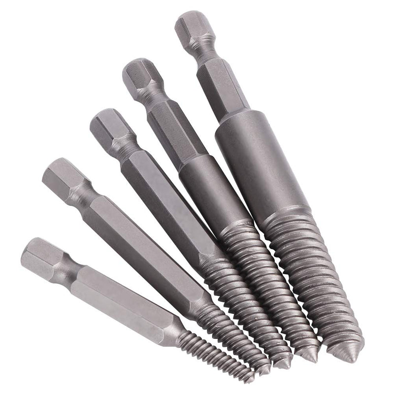 [Australia - AusPower] - 5Pcs Screw Extractor Broken Screw Remover Set Stripped Screw Extractor Kit Hex Shank Fine Teeth Damaged Bolts Removal Tool for Stainless Steel 8.8-12.9 Grade Bolts 
