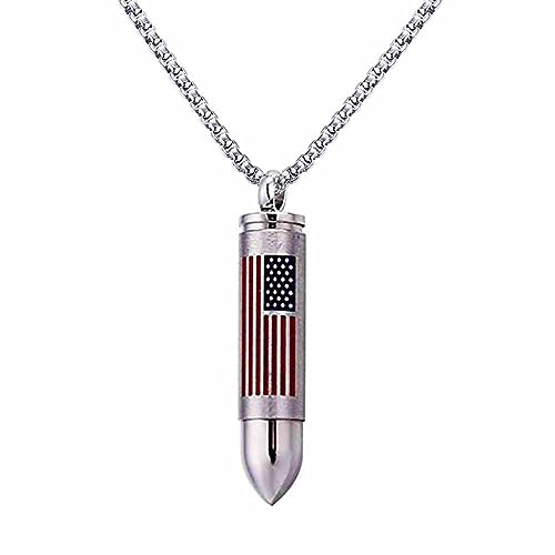 Stainless Steel Bullet American Flag Cremation Ashes Urn Necklace Memorial Pendant Waterproof Jewelry