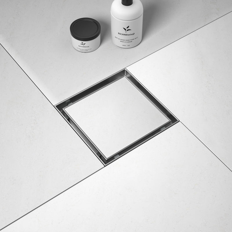 Square Shower Drain 6", Brushed Floor Drain with Tiled Insert Grate & Hair Strainer, 304 Stainless Steel Bathroom 2-in-1 Tiled in Drain, CUPC Certified (Brushed, 6'') 6''