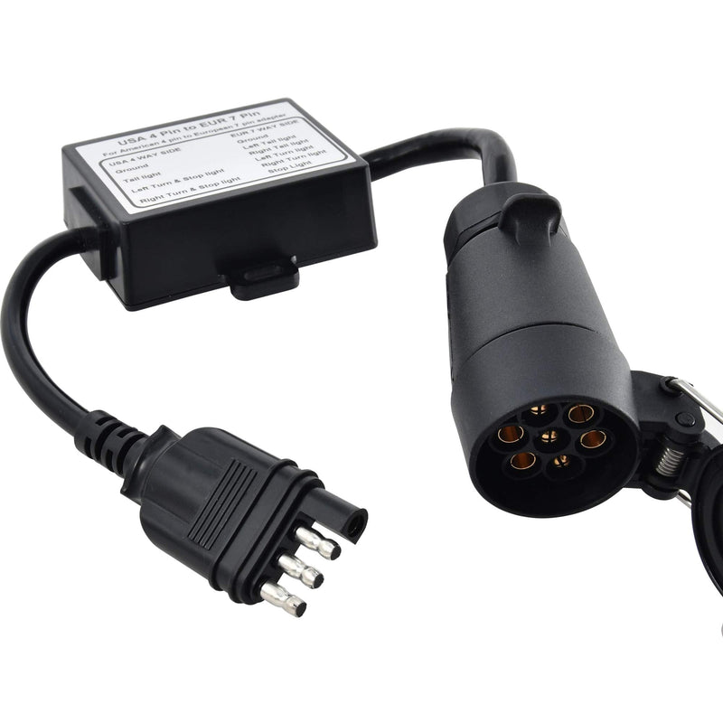 Oyviny US to EU Trailer Light Converter US 4 Way to EU 7 Way Trailer Light Adapter USA Vehicle 4-Pin Flat Plug to European Trailer 7-Pin Round Connector Plug and Play Waterproof Converter