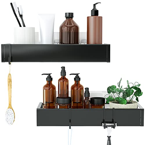 Shower Caddy, Adhesive Shower Organizer with Hooks, Shower Shelves for Inside Shower, No Drilling Shower Rack Holder, Shower Storage for Bathroom, Kitchen Spice Rack-2 Pack Black
