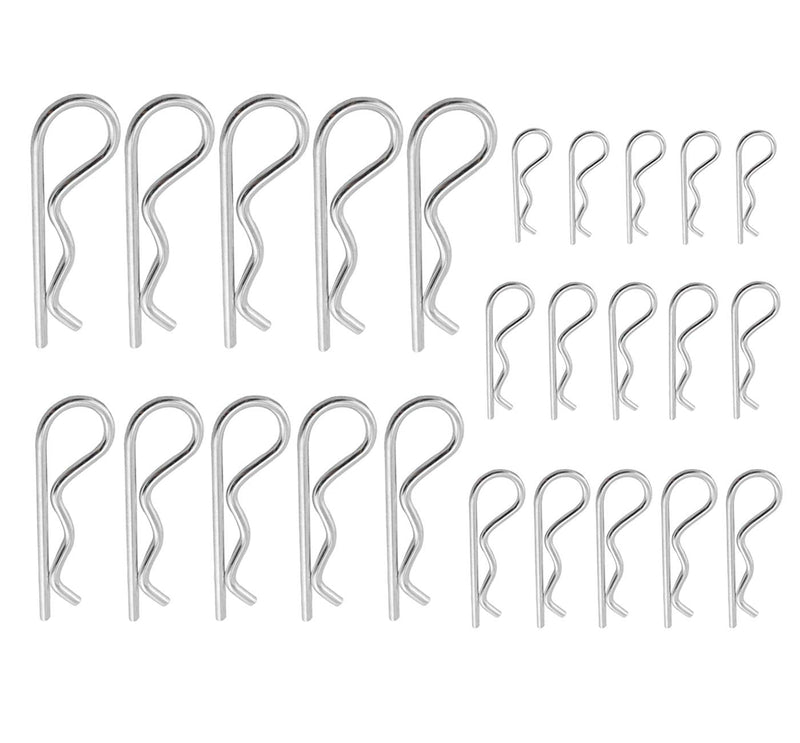 [Australia - AusPower] - 25 Pcs R Shaped Spring Cotter Pins Fastener Assortment Kit, Zinc Plated Steel Retaining Hair Pin for Hitch Pin Lock System - 5 Sizes 
