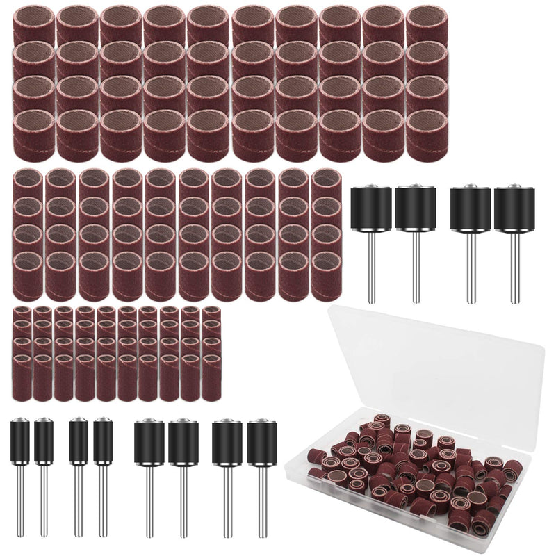 [Australia - AusPower] - KALIM 132Pcs Sanding Drum Set, 120 Grit Sanding Sleeves with Drum Mandrels, 40Pcs Each Size Drum Sander for Dremel Rotary Tool - 1/4'', 3/8'', 1/2'' 