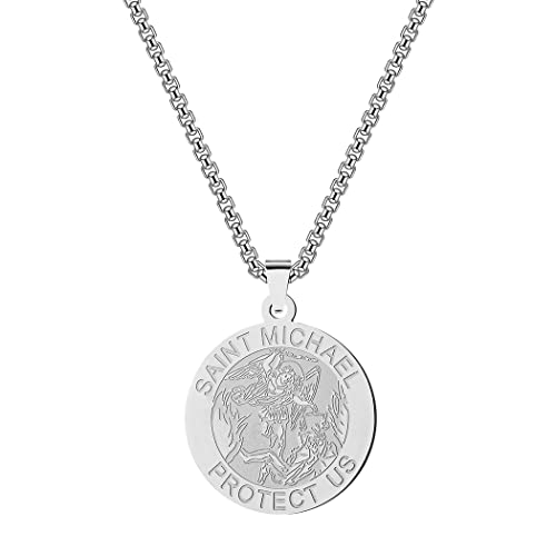 Saint Michael Pendant Necklace Stainless Steel Archangel Catholic Medal Amulet Protect US Necklace for Women Men