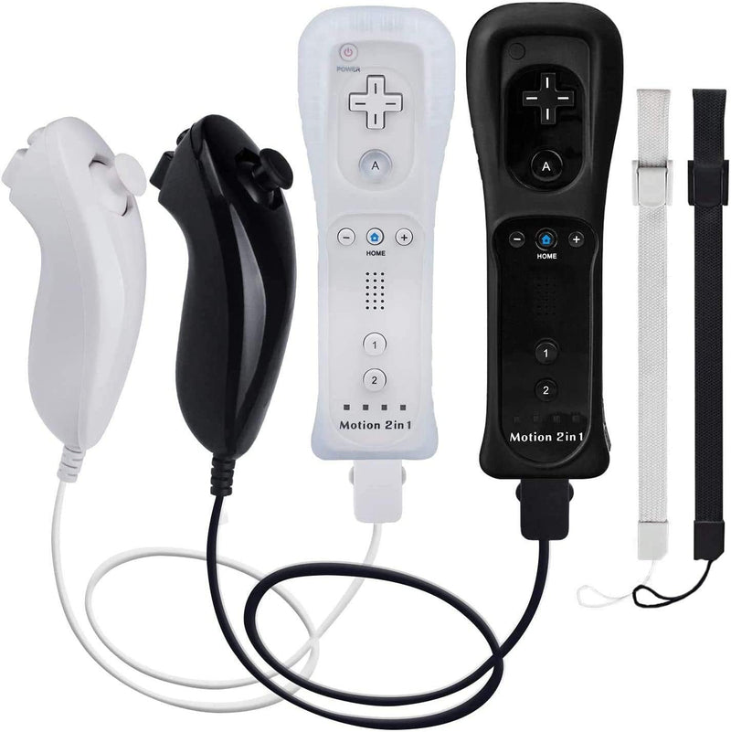 [Australia - AusPower] - Motion Plus Wii Controllers 2Packs with Nunchucks, Wii Remote Controllers Compatible for wii and Wii U with Built in Motion Plus Black&White 