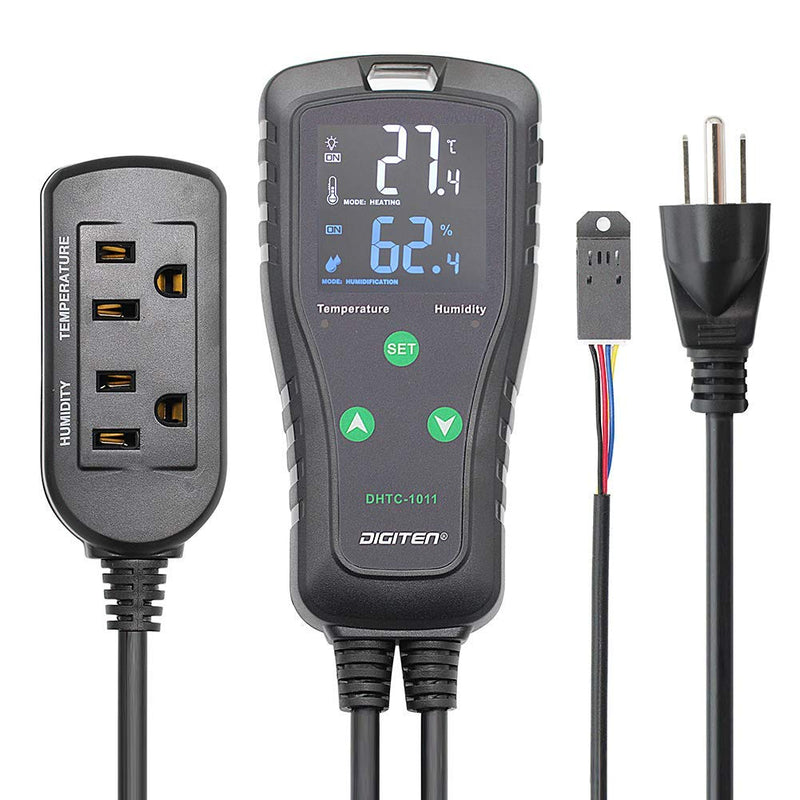 Temperature and Humidity ControllerPlug-in Thermostat Humidistat Reptile Greenhouse,Dual Stage Pre-Wired Outlet 110V 10A