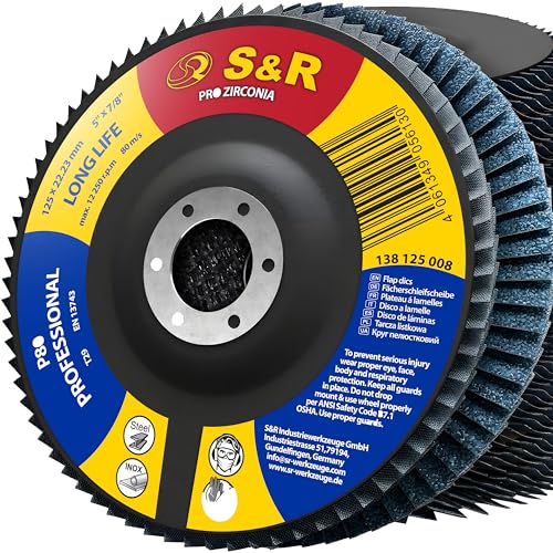 S&R Flap Disc Set, 125 x 22.23 mm, Pro Zirconia, T29, Lamellar Grinder, Grinding Disc Set for Steel, Stainless Steel Grit P80