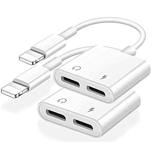 [Australia - AusPower] - [Apple MFi Certified] 2PACK iPhone Lightning to 2 Lightning Adapter, Dual Lightning AUX + Charger Adapter Dongle Cable Splitter Compatible with iPhone 12/11/SE/X/XR/XS/8/7/6 Support Call + Charging White 