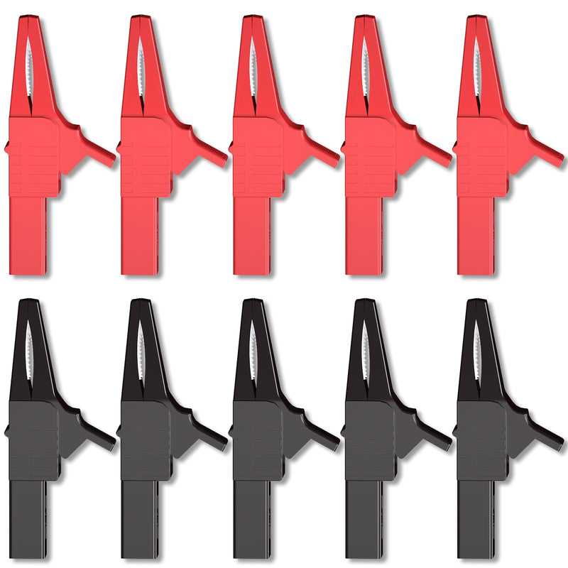 Goupchn 10PCS Heavy Duty Alligator Clips Crocodile Clips, Red+Black | Full Insulated Safe Crocodile Clips, 4mm Female Banana Jack Socket, Automotive Car Battery Electrical Testing