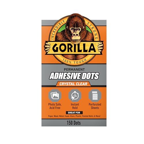 GORILLA Adhesive Dots, double-sided clear 0.5-inch diameter, 150-piece pack