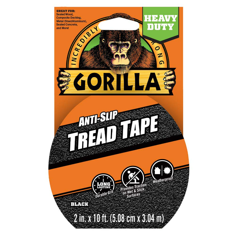 Gorilla Anti-Slip Tread Tape, 2" x 10' Roll, Black, (Pack of 1) 1 - Pack