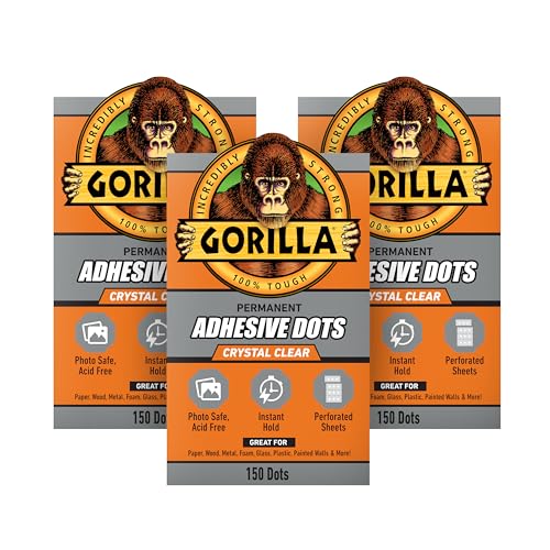 GORILLA Permanent Adhesive Dots, double-sided clear 150-piece 3-pack package