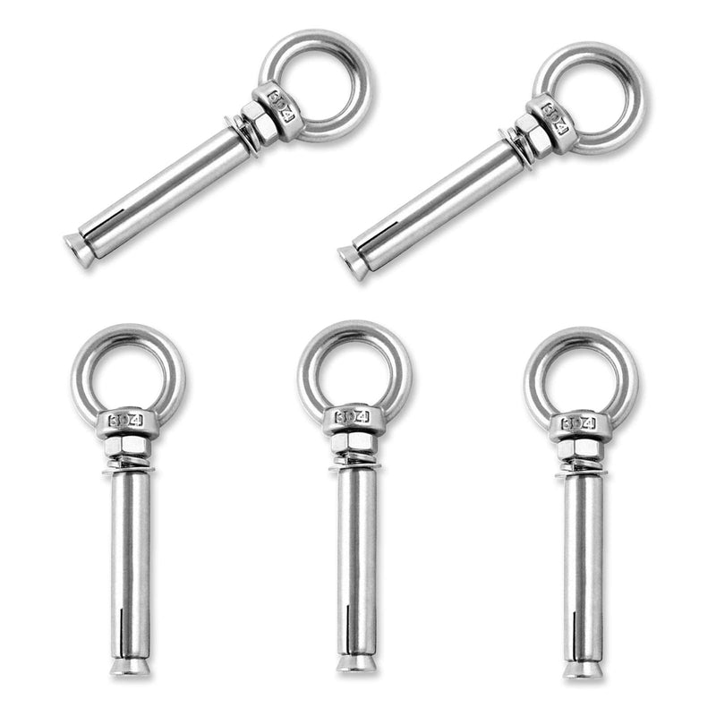 [Australia - AusPower] - Shoulder Eye Bolts, Heavy Duty Eyebolts 304 Stainless Steel Wall Concrete Anchors Screw Expansion Bolts with Nuts Eye Hooks Fastener for Ceiling Concrete Masonry 3/8inch(M10)-5PCS 