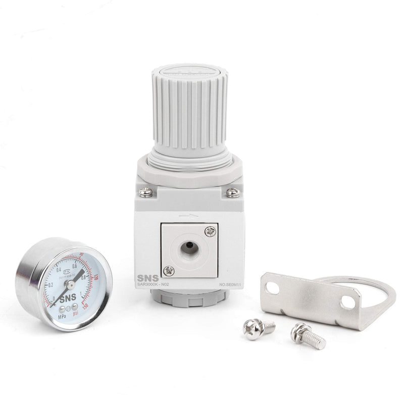 [Australia - AusPower] - SNS Air Pressure Regulator Female Thread 1/4 NPT Compact Type Relief Type 0-150 PSI Adjustable, Bracket, Gauge SAR3000K-N02 SAR3000-N02 