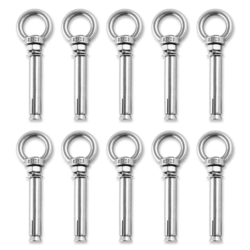 [Australia - AusPower] - Shoulder Eye Bolts, Heavy Duty Eyebolts Stainless Steel Wall Concrete Anchors Screw Expansion Bolts with Nuts Eye Hooks Fastener for Ceiling Concrete Masonry 1/4inch(M6)-10PCS 304 Stainless Steel 