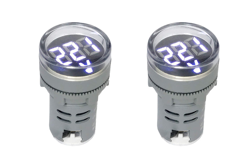 [Australia - AusPower] - NOYITO 80-500V AC Digital Voltmeter 110V 220V 380V Red Green Yellow Blue White LCD Digital Display Small Round Head (Pack of 2) (White) 