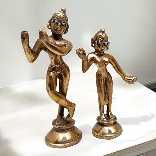Brass Radha Krishna Idol 4.5 Inch – 420g Premium Murti | Hindu God Statue for Home Temple, Puja, Mandir Decor | Spiritual Gift & Decorative Showpiece