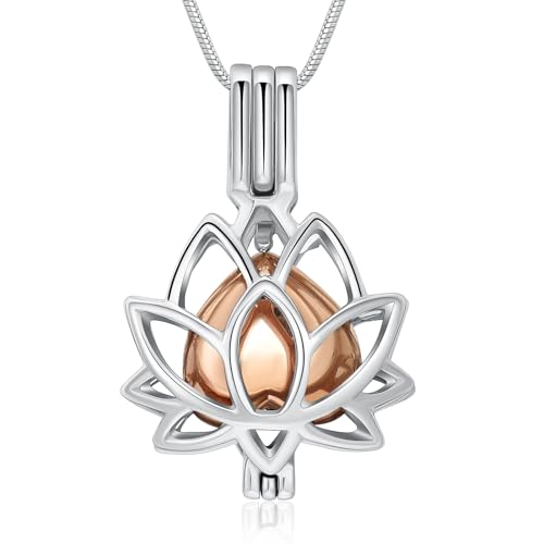 Oinsi Cremation Jewelry Lotus Shape Stainless Steel Memorial Necklace Inside Mini Heart Urn Holder Necklace For Ashes Silver With Rose Gold