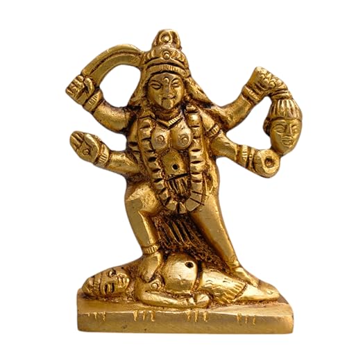 Brass Mahakali on Shiva Idol 2.5 in (150g) – Hindu Goddess Kali Statue, Handcrafted Brass Deity Figurine for Home Temple, Puja & Meditation Decor | Vastu-Inspired Spiritual Showpiece & Devotional Gift