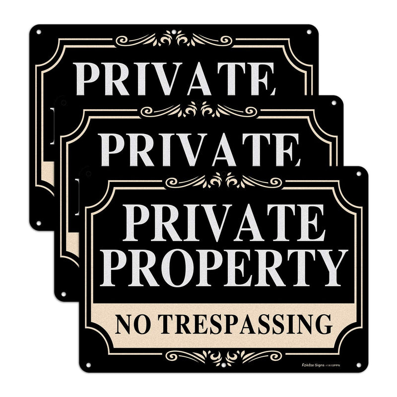 No Trespassing Signs Private Property,14x10 Inch Rust Free Aluminum Metal Sign,Reflective,Fade Resistant,UV Protected,Weatherproof Up to 7 Years Indoor/Outdoor Use (3 Pack) 14x10 inches - 3 Pack