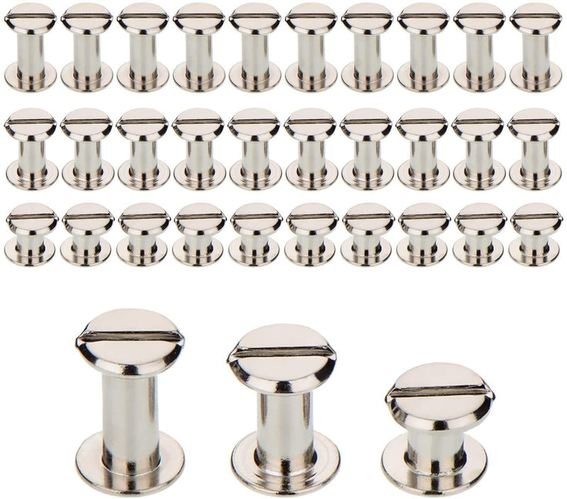 [Australia - AusPower] - 90 Sets M5 Screw Post Metal Chicago Screws Binding Screw Leather Screw Nail Rivet Button Solid Belt Tack Screw,for Leather Bookbinding Crafts, 1/4, 3/8 and 1/2 Inch, Silvery(M5X6.10.12mm) 