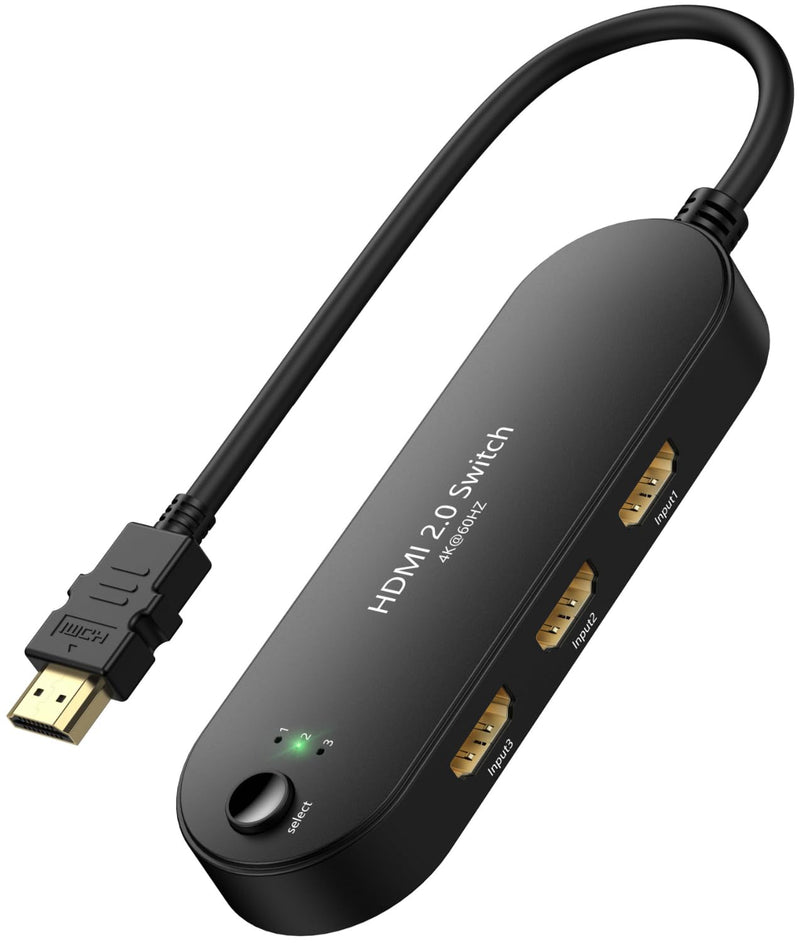 [Australia - AusPower] - HDMI Switch 4K@60Hz, Vilcome 4K HDMI Splitter 3 in 1 Out, 3 Port Hdmi Switcher Box Supports UHD 3D HDR, Multi Port HDMI Hub Selector for Xbox PS3 4 5 TV Gaming Roku HDTV Fire Stick 1.25FT Cable 