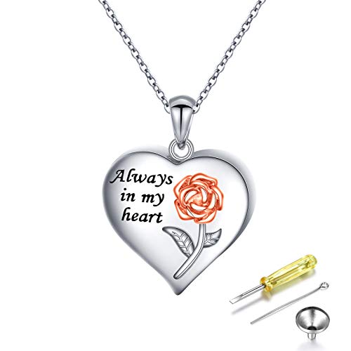 Urn Necklaces for Ashes for Women Girls Cremation Jewelry 925 Sterling Silver Eternity Memorial Forever in My Heart Ashes Keepsake Necklace Rose Flower