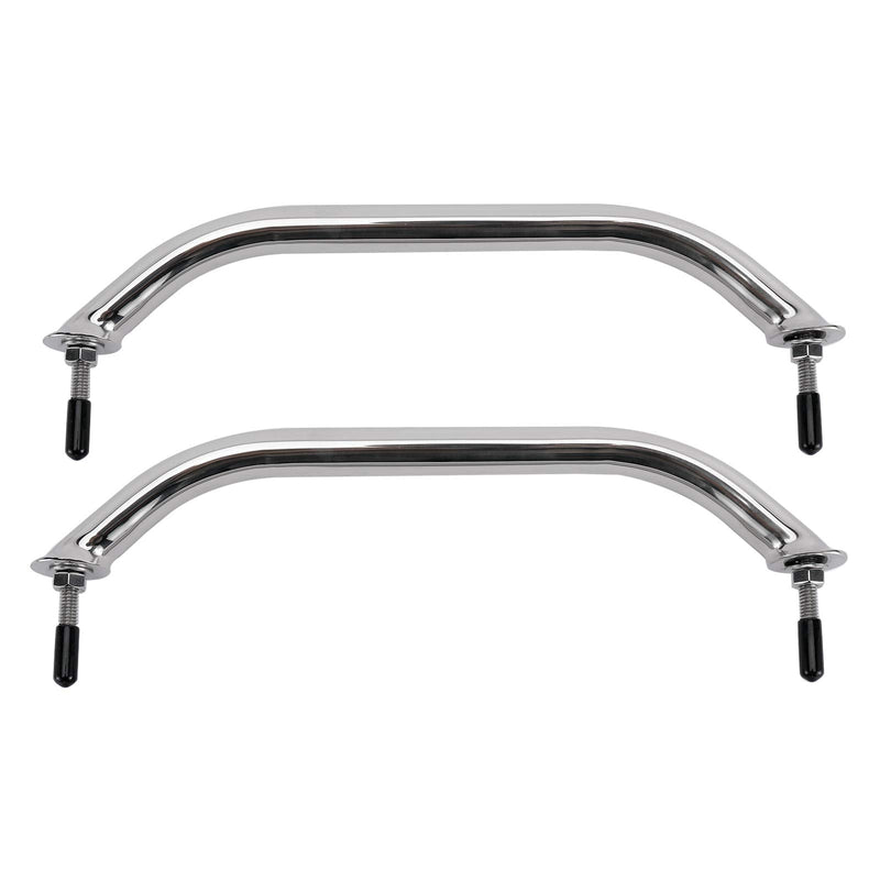YaeMarine 2-Pack Boat Marine Grab Handle Hand Rail Polished Stainless Heavy Duty Oval Handle Hand Rail with Flange & Stud 12" L